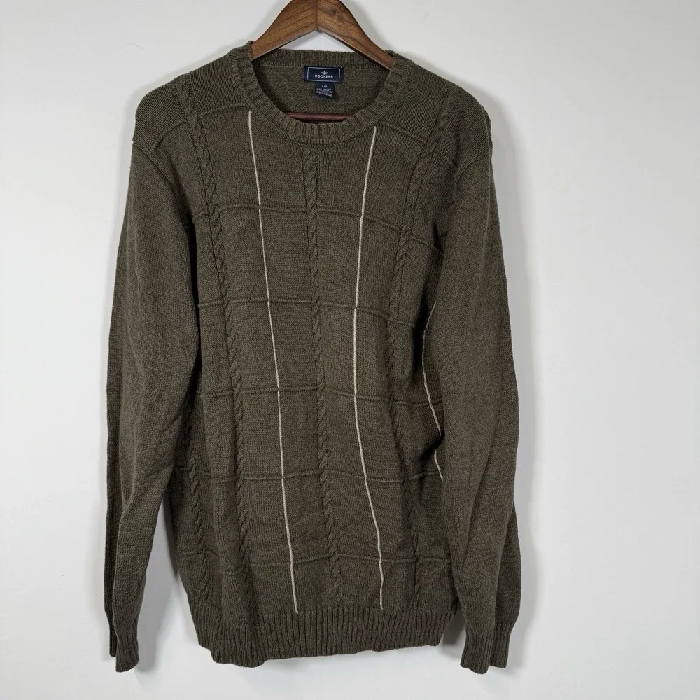 Dockers Sweater Men's Cable Green‎ Crew Neck Sweater Size Large